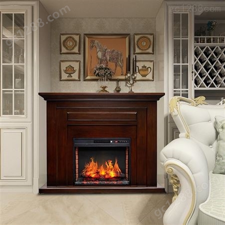 美式1.5米电子壁炉柜实木装饰仿真火焰取暖器欧式复古家用背景墙
