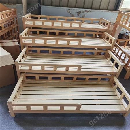 幼儿园四层推拉床厂家高档幼儿实木抽屉床儿童原木一拖四床