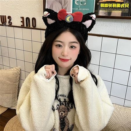 韩版新款猫耳朵发箍 羊绒毛头饰发卡 地摊境外厂家批发 网红头箍