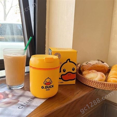 G DUCK燕麦不锈钢早餐杯带盖塑料粥杯学生密封便携带勺咖啡