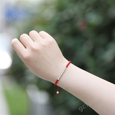 S925银编织红绳手链4mm银珠男女款韩版时尚本命年手绳礼物赠品