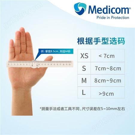Medicom/麦迪康 加强型丁腈手套 1136C 无粉 中号 蓝色 1盒