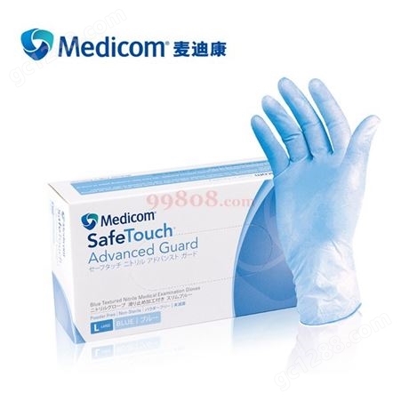 Medicom/麦迪康 加强型丁腈手套 1136C 无粉 中号 蓝色 1盒