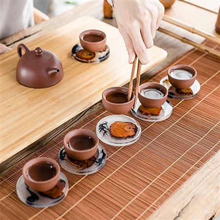 新款树脂松木杯垫套装茶具配件茶道家用实木隔热茶杯防滑垫一件代