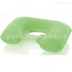 新款PVC吹气植绒枕头 植绒充气子母枕 吹气U型子母枕
